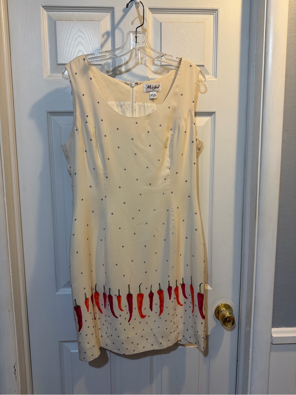 Misho Vtg Sleeveless Silk Dress 14 White With Pepper Graphics